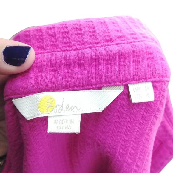 Boden Pink Button Front Seersucker Long Sleeve Blouse Size 4 Stretch Cotton - Picture 5 of 12